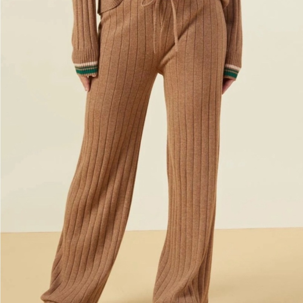 Monrow Cashmere Camel Wide Leg Pants in XS